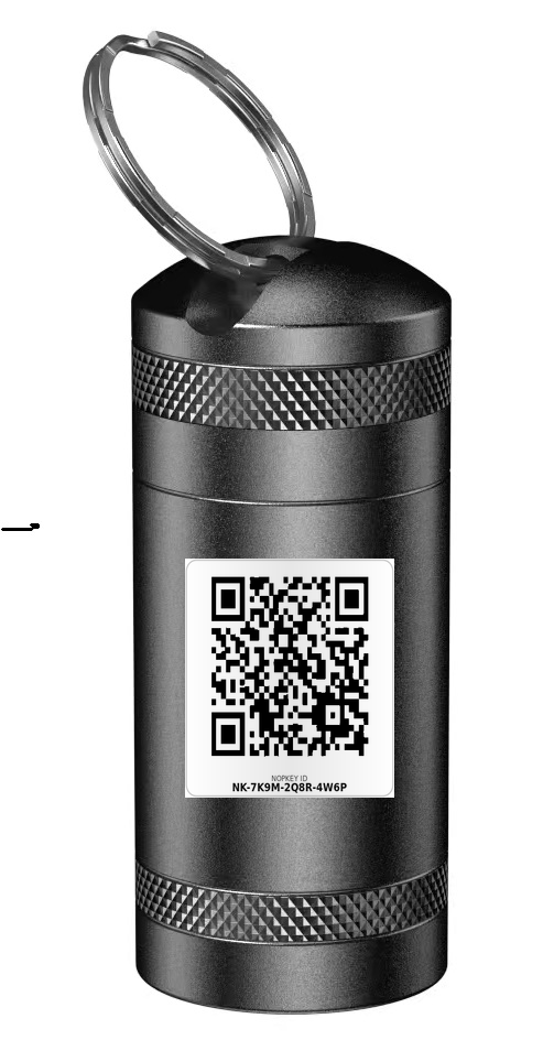 Black NOPKEY Security Key Case with a 16 by 16 millimetre ID Label