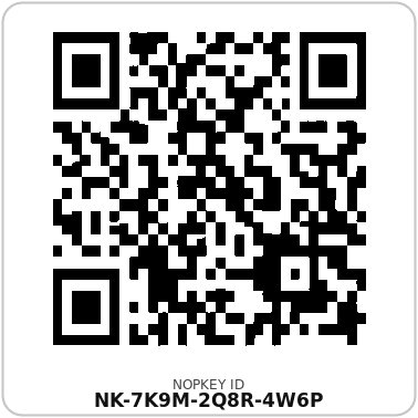 NOPKEY 16 by 16 millimetre ID Label showing a QR code and printed NOPKEY ID